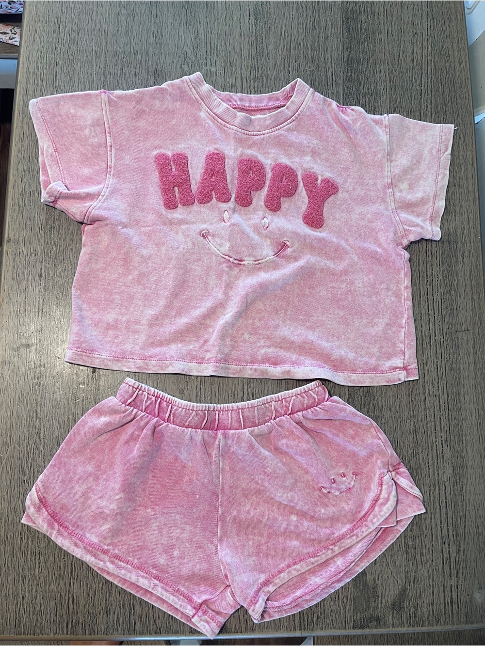 Vintage Havana Kids Pink "Happy" Short Sleeve Top and Shorts Set Size L 14